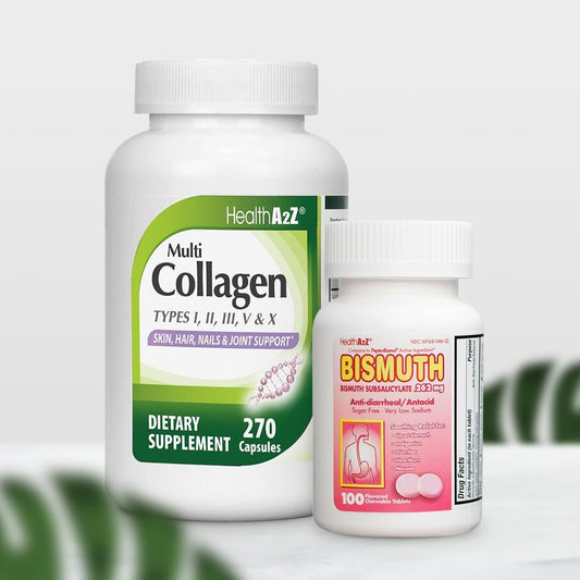 Bundle Deal: Bismuth Subsalicylate Tablets (100ct) & Multi Collagen Capsules (270ct) - HealthA2Z® Mega Savings