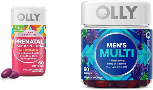 Bundle Deal: OLLY Prenatal Softgels & Men's Gummy Vitamins, 60 & 90 Count