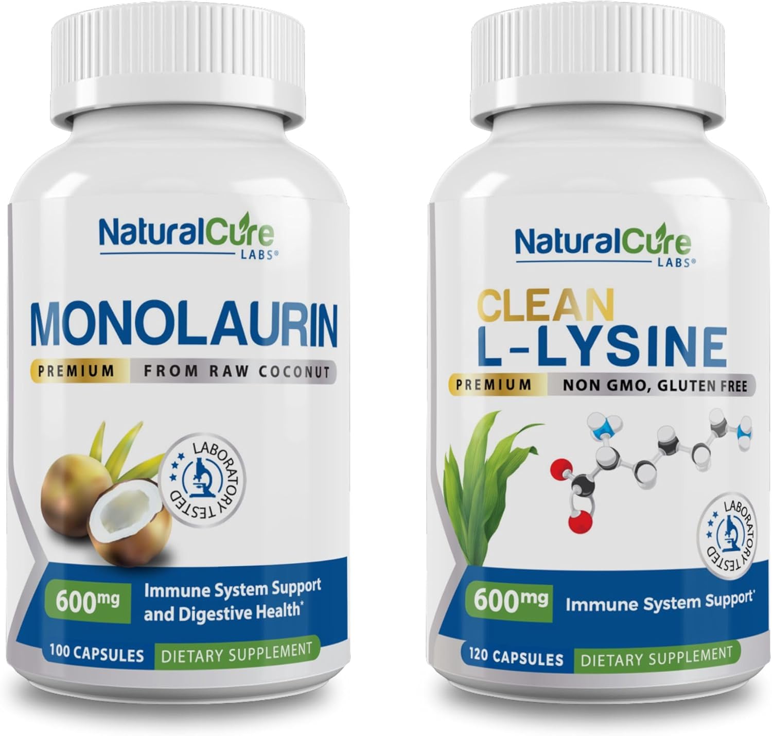 Bundle Deal: Premium Monolaurin 600mg + Clean L-Lysine 600mg by Natural Cure Labs