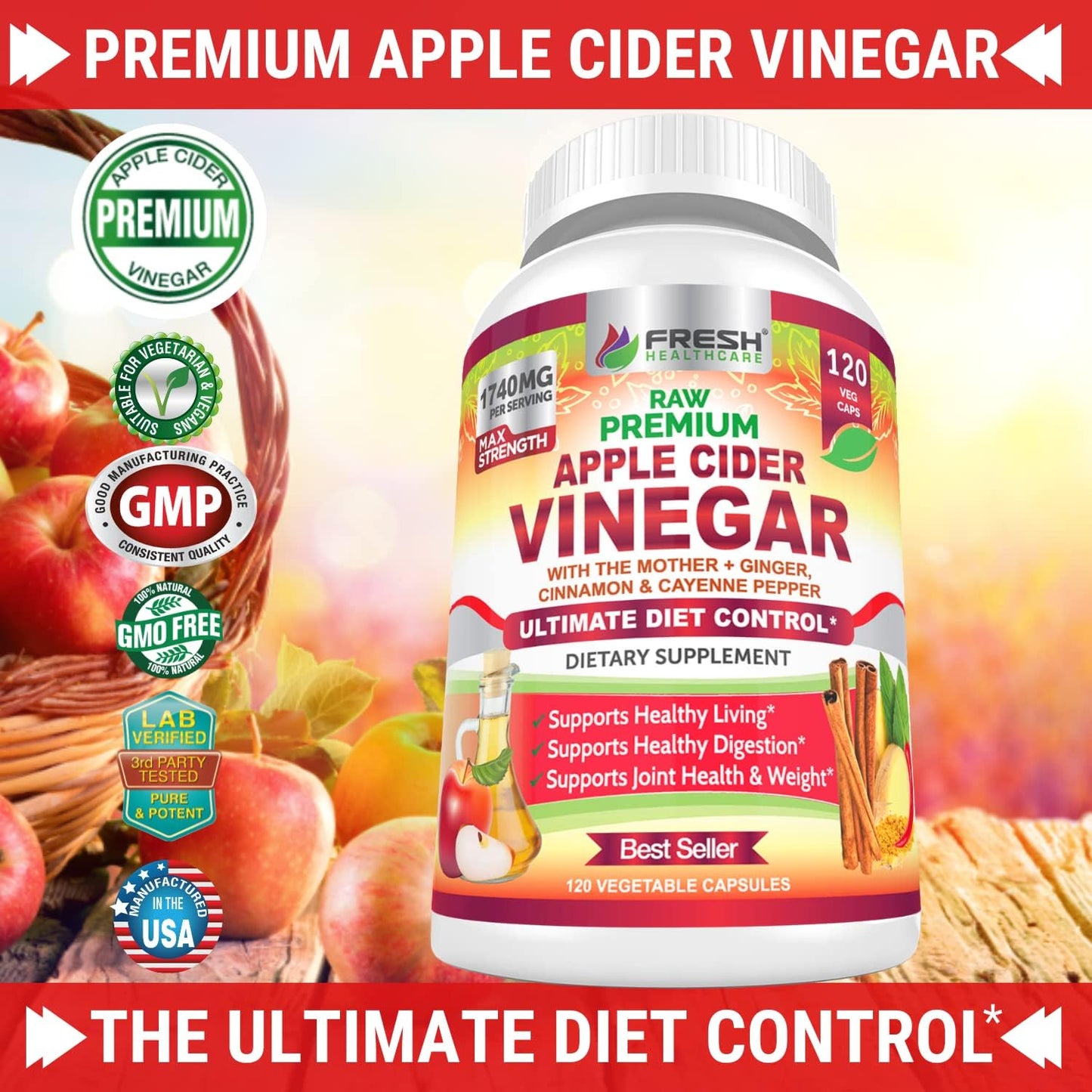 Bundle: FRESH HEALTHCARE Apple Cider Vinegar with Vitamin D3 for Immune Support
