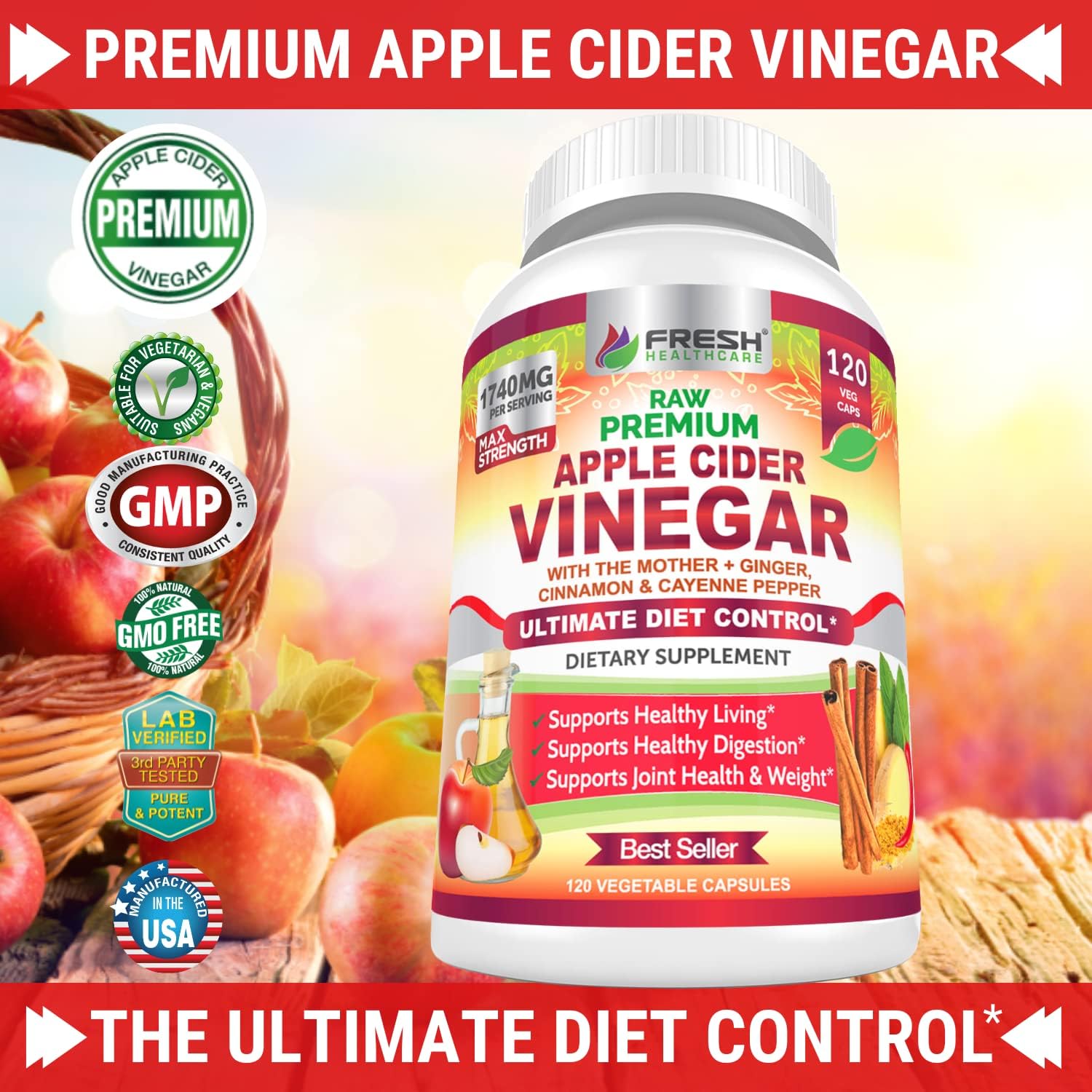 Bundle: FRESH HEALTHCARE Apple Cider Vinegar with Vitamin D3 for Immune Support