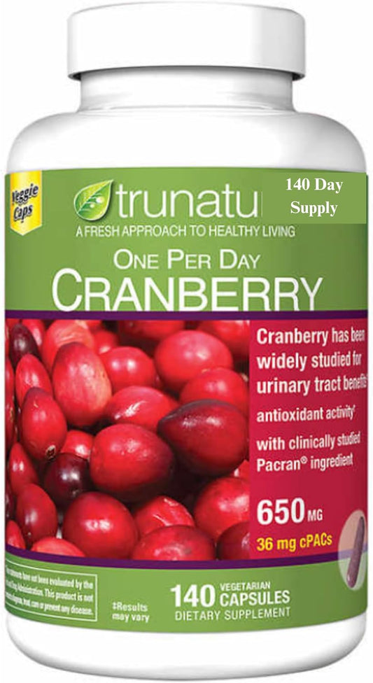 Bundle: Generic Pacran Cranberry 650mg Capsules with Weekly Pill Organizer (140 Capsules)