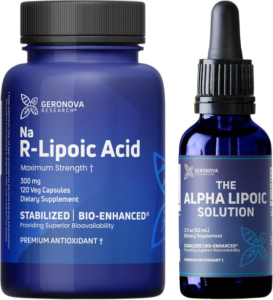 Bundle: Geronova Research R-Lipoic Acid 300mg 120 Capsules with The Alpha Lipoic Solution