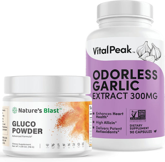 Bundle: Gluco-Powder and Odorless Garlic for Vital Peak Support