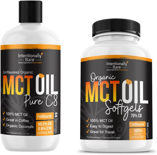 Bundle: Intentionally Bare MCT Oil Capsules and Pure C8 MCT Oil for Enhanced Performance and Energy Boost