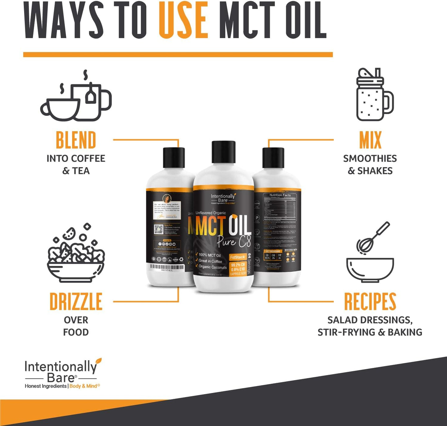 Bundle: Intentionally Bare MCT Oil Capsules and Pure C8 MCT Oil for Enhanced Performance and Energy Boost