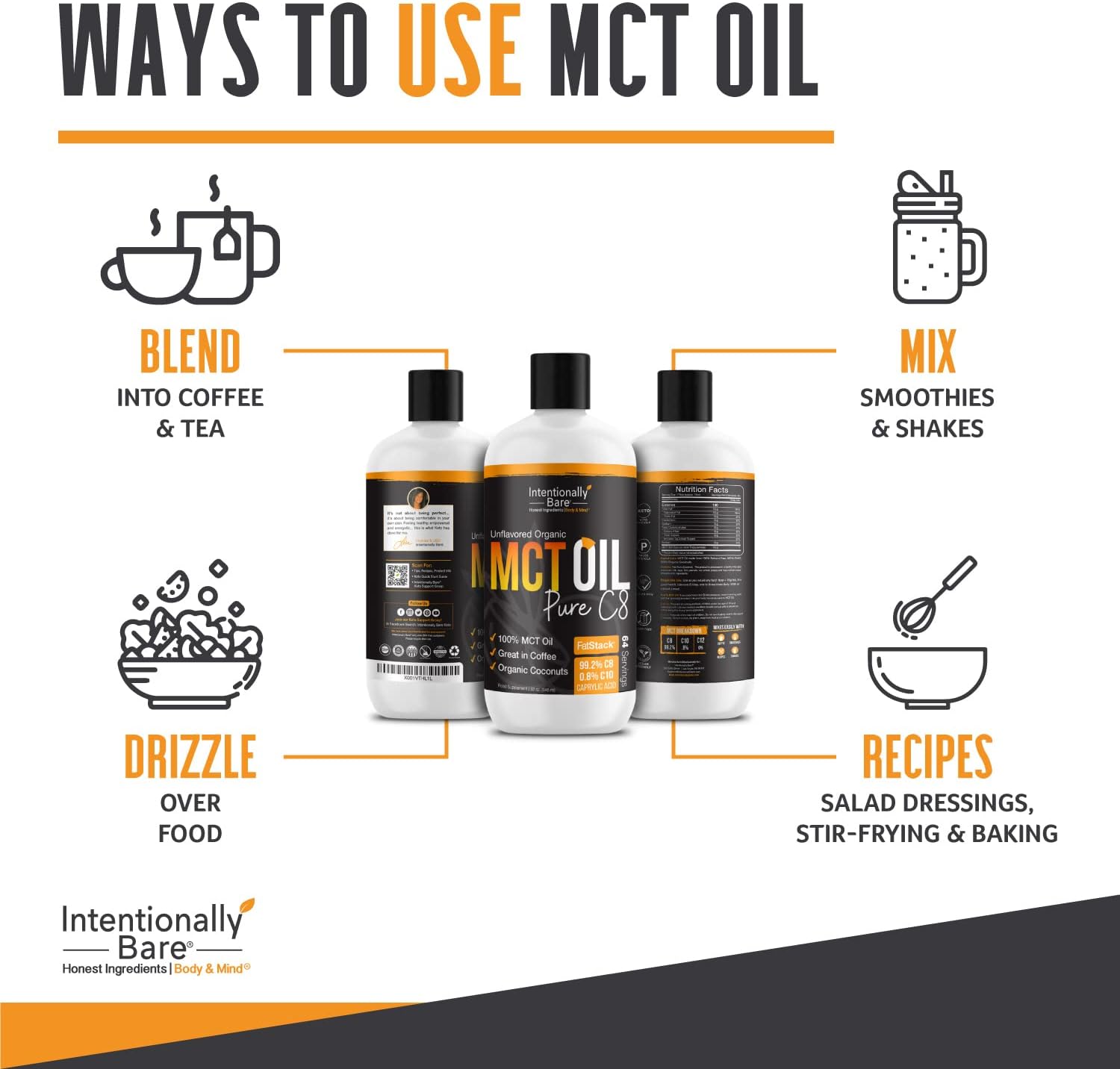 Bundle: Intentionally Bare MCT Oil Capsules and Pure C8 MCT Oil for Enhanced Performance and Energy Boost