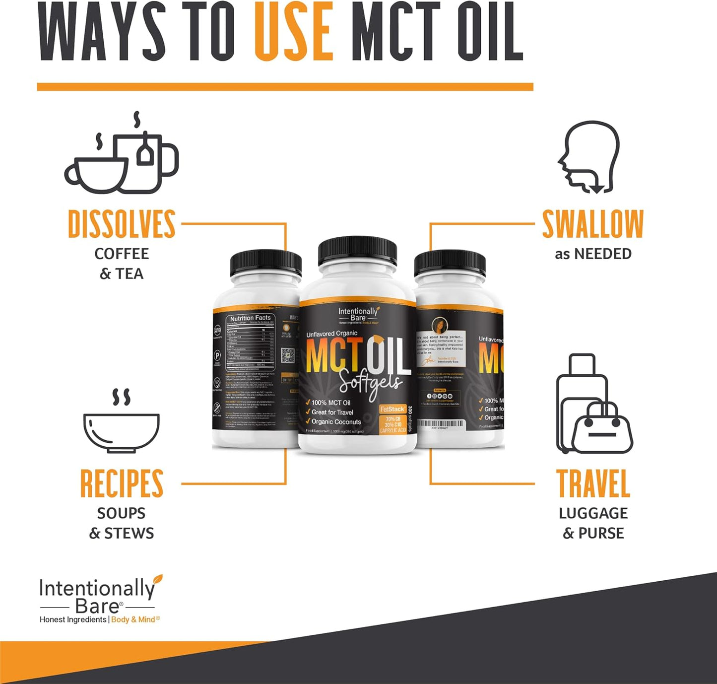 Bundle: Intentionally Bare MCT Oil Capsules and Pure C8 MCT Oil for Enhanced Performance and Energy Boost