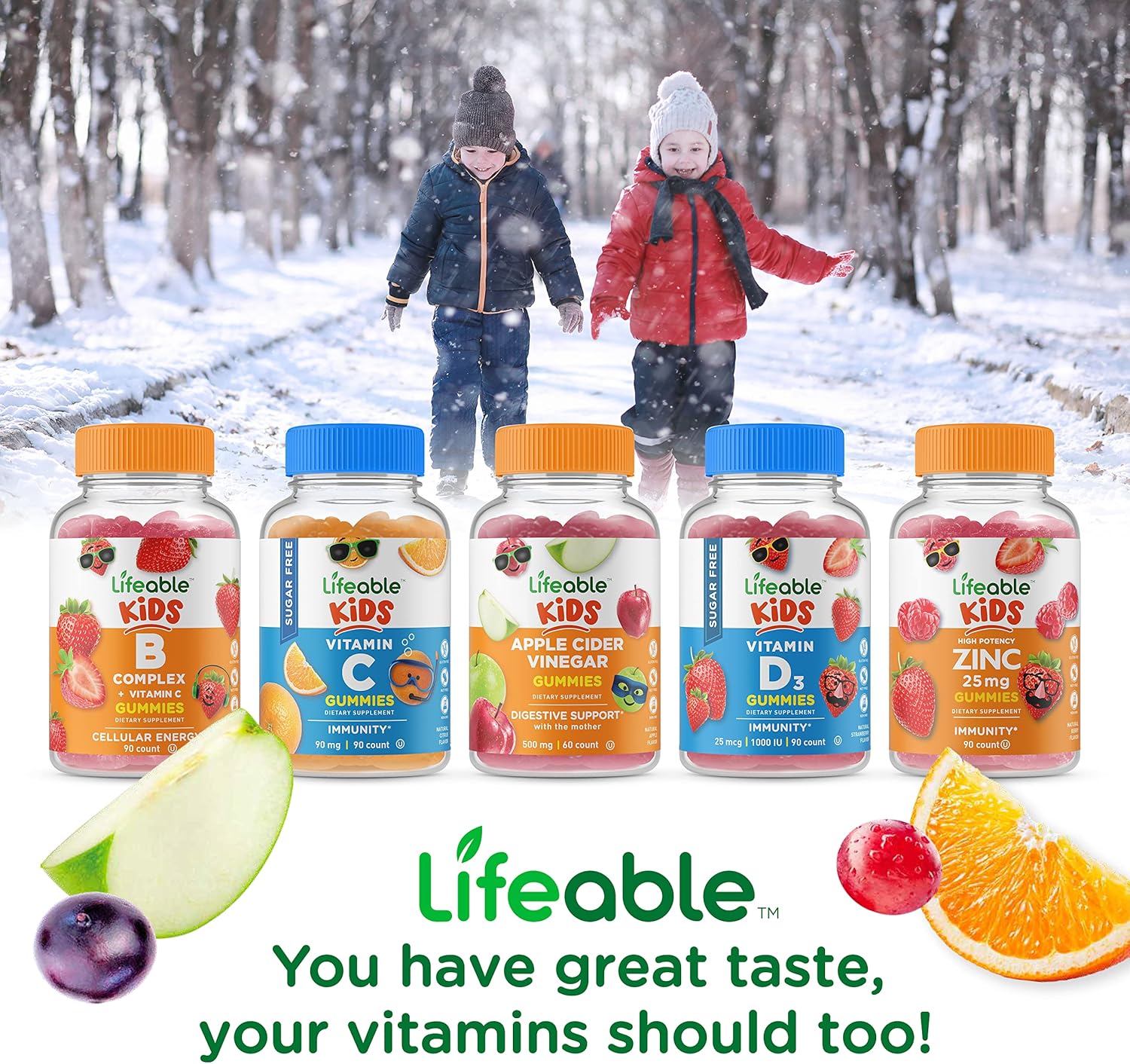 Bundle: Kids Immune Support + Biotin Gummies - Tasty Vitamin Supplement, Gluten-Free, GMO-Free Chewables