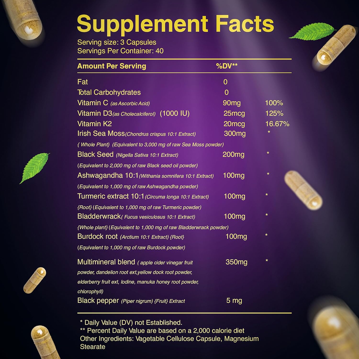 Bundle: LetaGreen Sea Moss Gummies + Capsules - 60 Gummies + 120 Capsules, Immune Support with Vitamins and Minerals