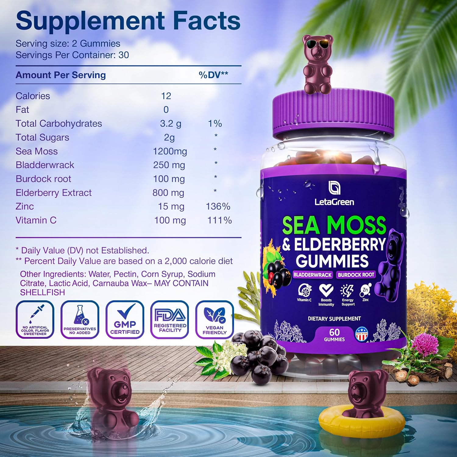 Bundle: LetaGreen Sea Moss Gummies + Capsules - 60 Gummies + 120 Capsules, Immune Support with Vitamins and Minerals