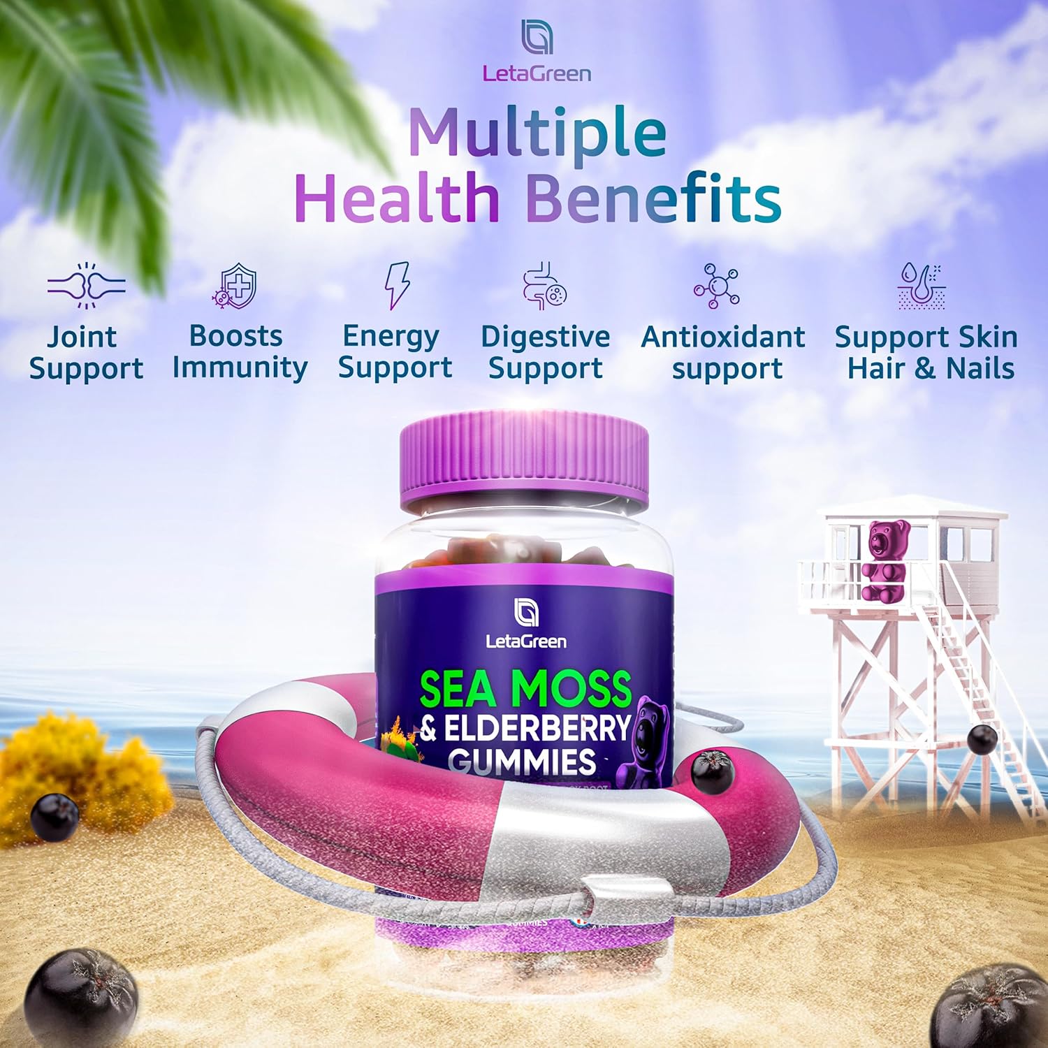 Bundle: LetaGreen Sea Moss Gummies + Capsules - 60 Gummies + 120 Capsules, Immune Support with Vitamins and Minerals