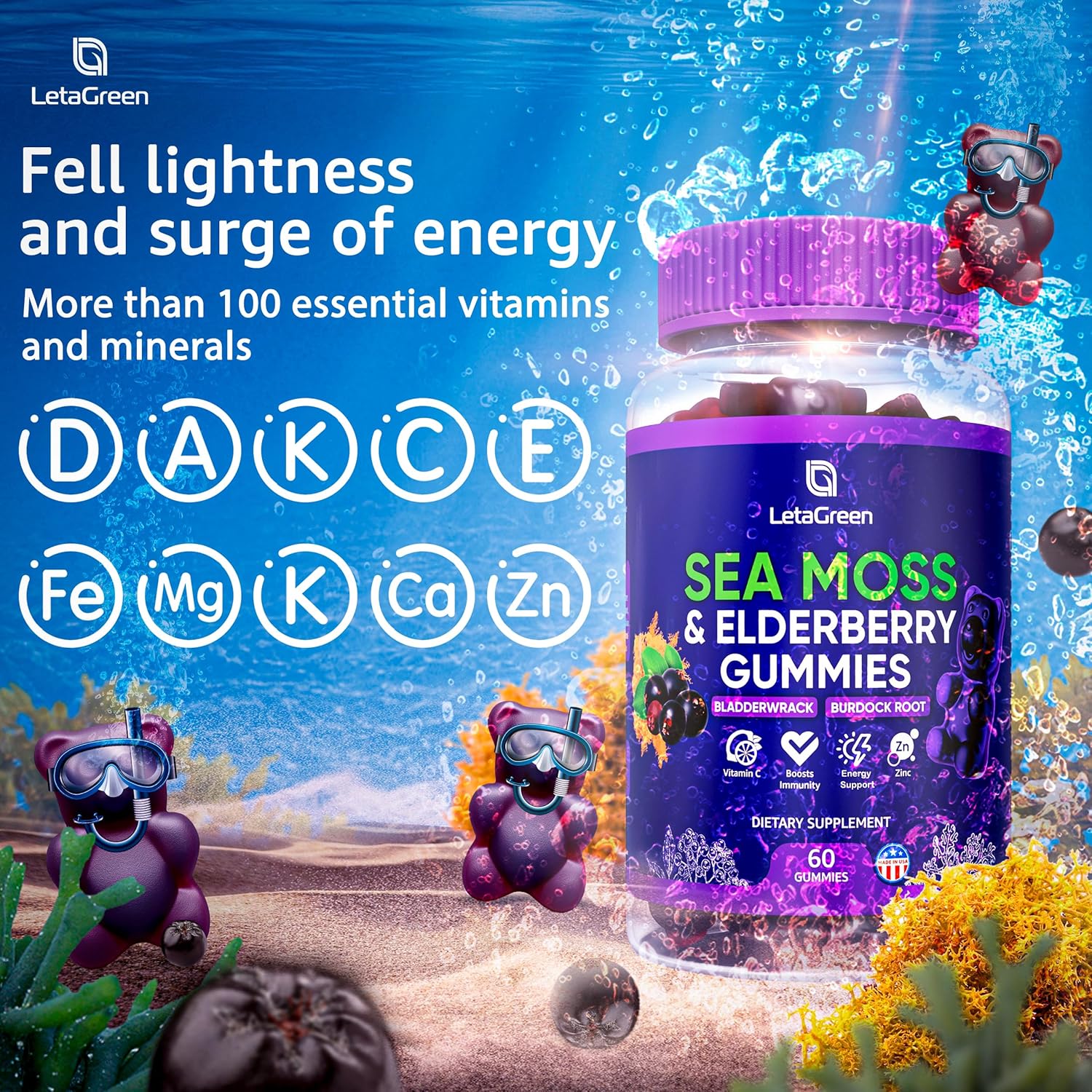 Bundle: LetaGreen Sea Moss Gummies + Capsules - 60 Gummies + 120 Capsules, Immune Support with Vitamins and Minerals