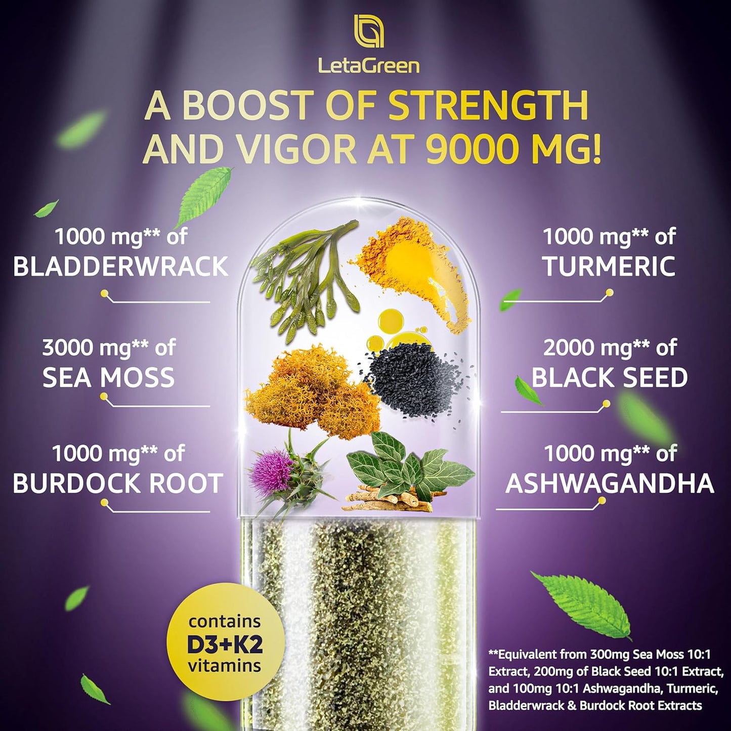 Bundle: LetaGreen Sea Moss Gummies + Capsules - 60 Gummies + 120 Capsules, Immune Support with Vitamins and Minerals