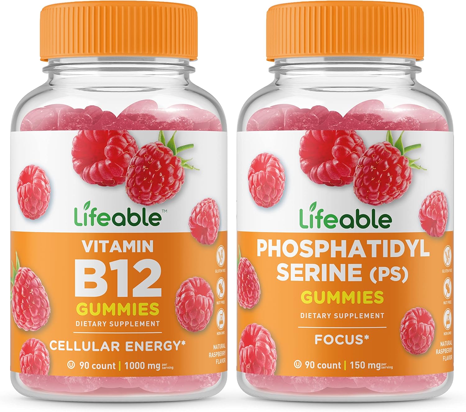 Bundle: Lifeable Vitamin B12 + Phosphatidylserine (PS) Gummies - Delicious and Gluten-Free Chewable Supplements