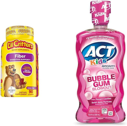Bundle: Lil Critters 90 Fiber Gummy Supplement with ACT Kids 16.9oz Anticavity Rinse