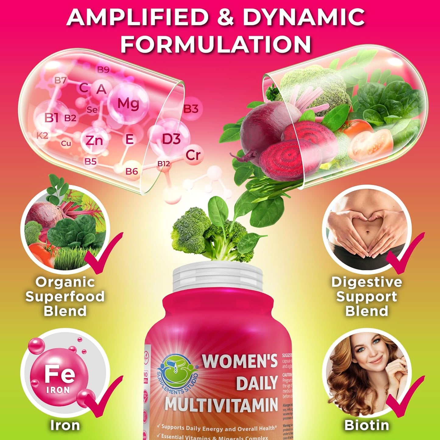 Bundle: Liposomal Glutathione 500mg & Women's Daily Multivitamin with Iron & Plant-Based Calcium 500mg for Optimal Health