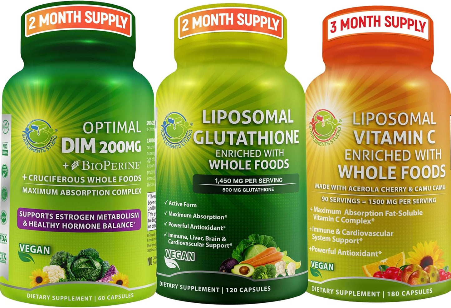 Bundle: Liposomal Glutathione, Vitamin C, and DIM for Immune, Cardiovascular, and Hormonal Support