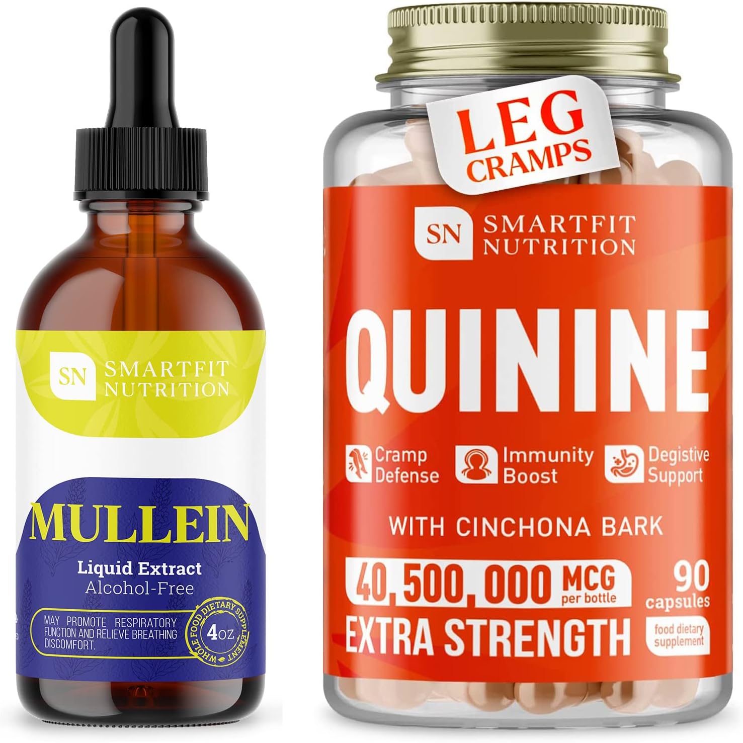 Bundle: Mullein Leaf Extract & Quinine Capsules for Lung Cleanse & Cramp Defense - Made in USA