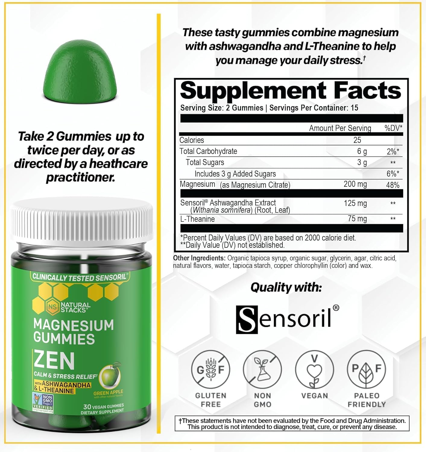 Bundle: NATURAL STACKS Magtech Magnesium Drink Mix & Zen Magnesium Gummies - Brain Health & Stress Relief - 35 Servings