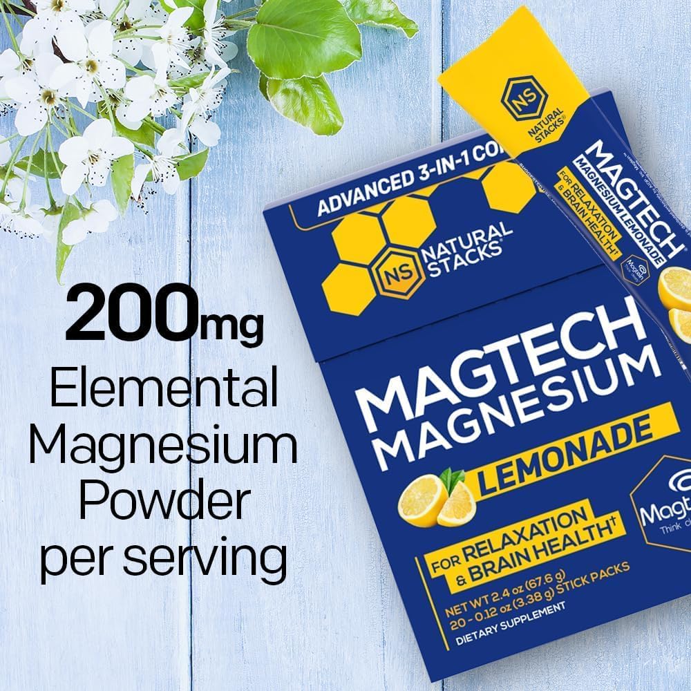 Bundle: NATURAL STACKS Magtech Magnesium Drink Mix & Zen Magnesium Gummies - Brain Health & Stress Relief - 35 Servings
