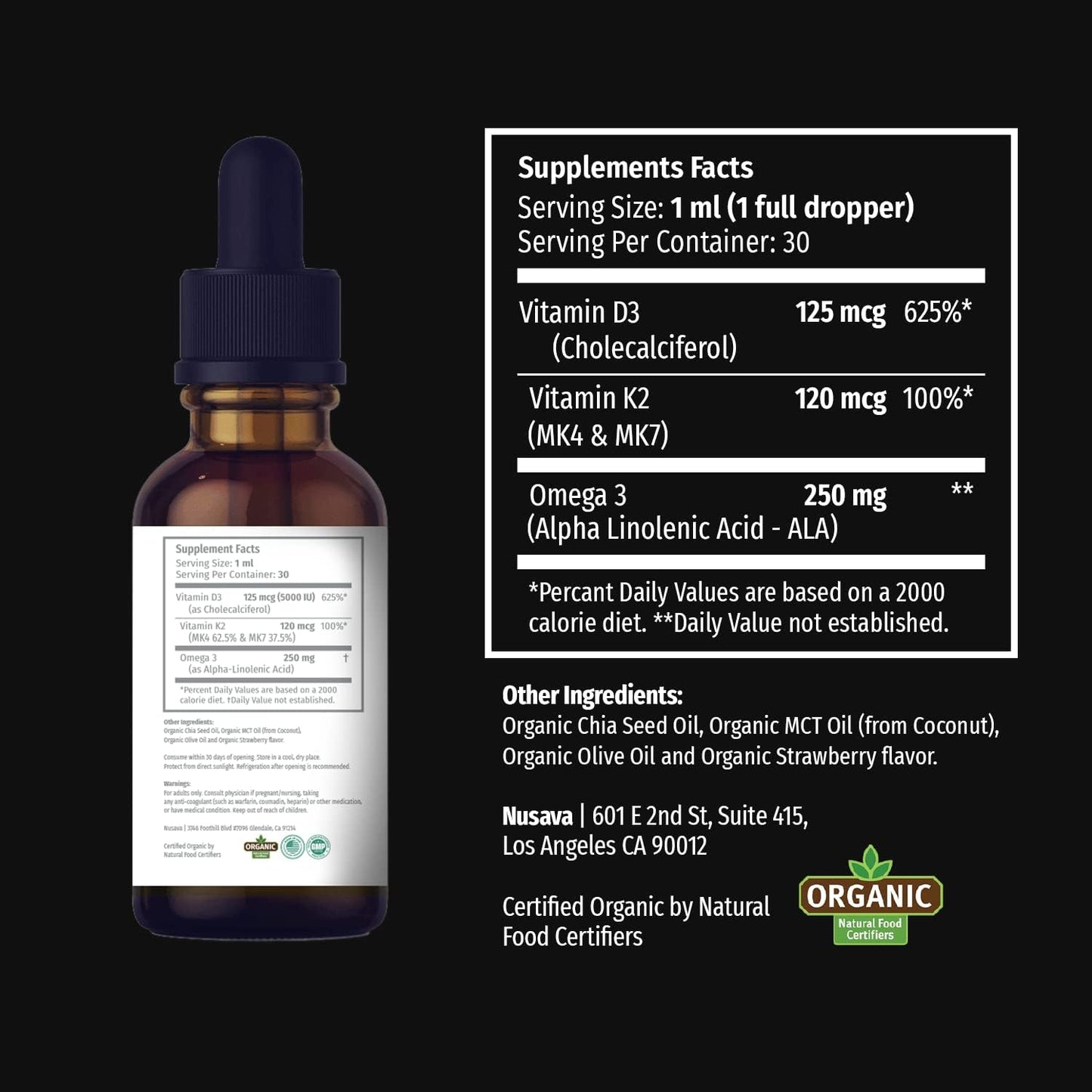 Bundle: NUSAVA Strawberry & Vanilla Flavored D3 K2 Liquid Drops - Potent Vitamins for Heart, Joint, Bone, Muscle & Immune Support - Non-GMO, Gluten-Free, 2pk Each