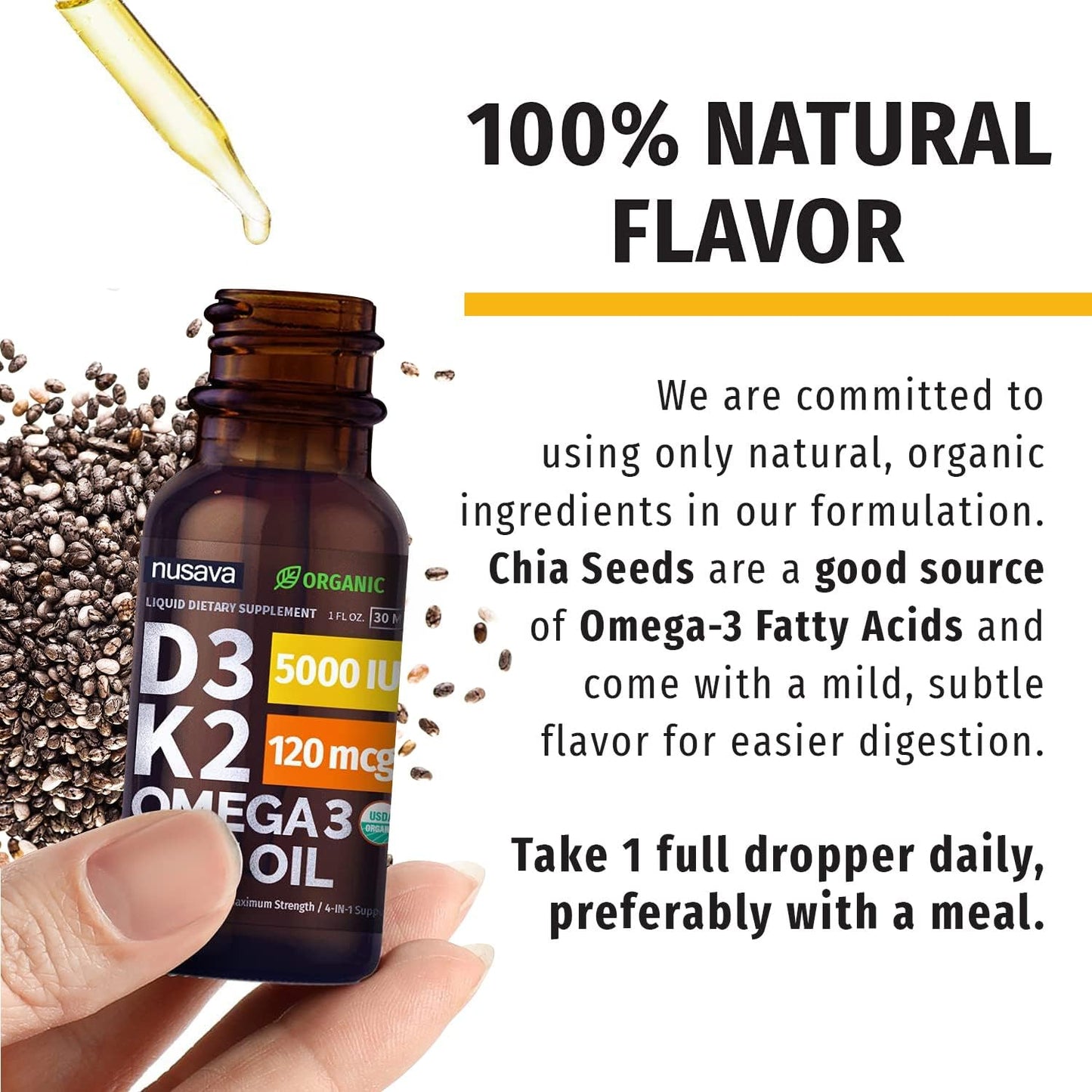 Bundle: NUSAVA Vitamin D3 K2 Drops (4 Pack) Unflavored & Strawberry Flavor - Maximum Strength Liquid 5000 IU with MCT Oil Omega 3 - Non-GMO for Immune Support, 2 Fl Oz Ea