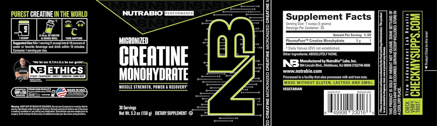 Bundle: NutraBio Creatine Monohydrate (Unflavored, 150g) & Muscle Matrix Protein Powder (Confetti Cake) - Enhance Muscle Energy, Growth, Recovery, Strength
