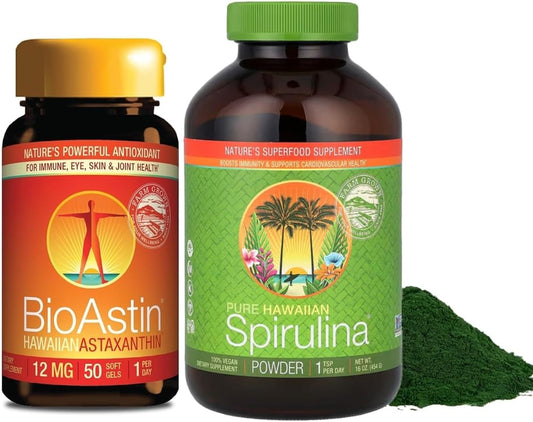 Bundle: Nutrex BioAstin Astaxanthin 12mg (50 Count) + Pure Hawaiian Spirulina Powder 16 oz
