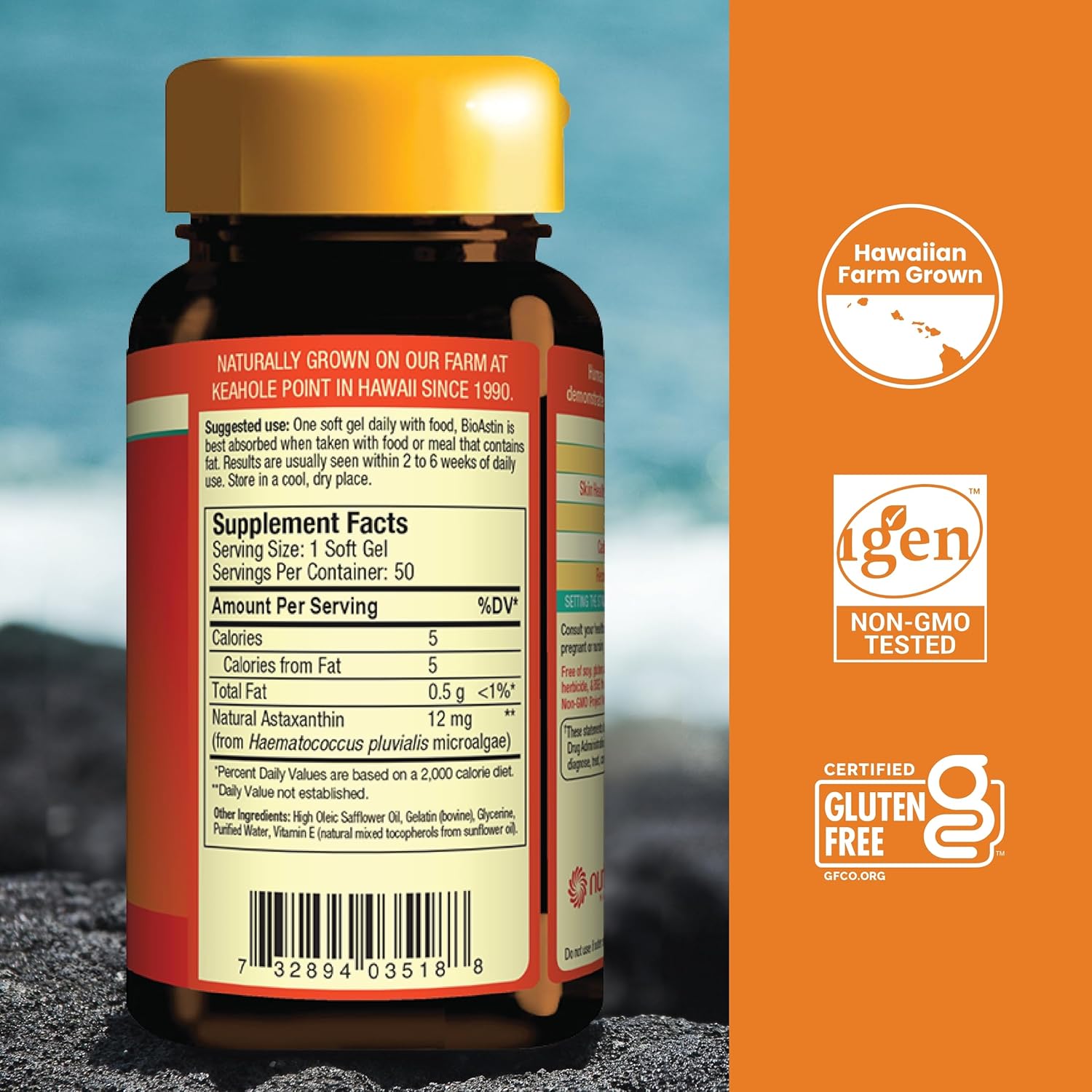 Bundle: Nutrex BioAstin Hawaiian Astaxanthin 12mg 50 Count + Pure Hawaiian Spirulina Powder 5oz - Ultimate Antioxidant Combo