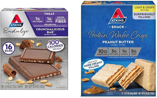 Bundle of 16 Atkins Endulge Crunchalicious Chocolate Bars with Peanut Butter Protein Wafer Crisps