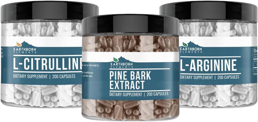Bundle of 200 Capsules Each of Earthborn Elements Pine Bark, L-Arginine, & L-Citrulline - Pure & Additive-Free