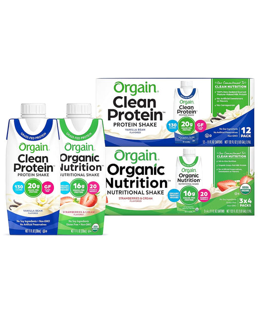 Bundle of 24 Orgain Protein Shakes: Grass Fed Vanilla Bean & Organic Strawberries & Cream