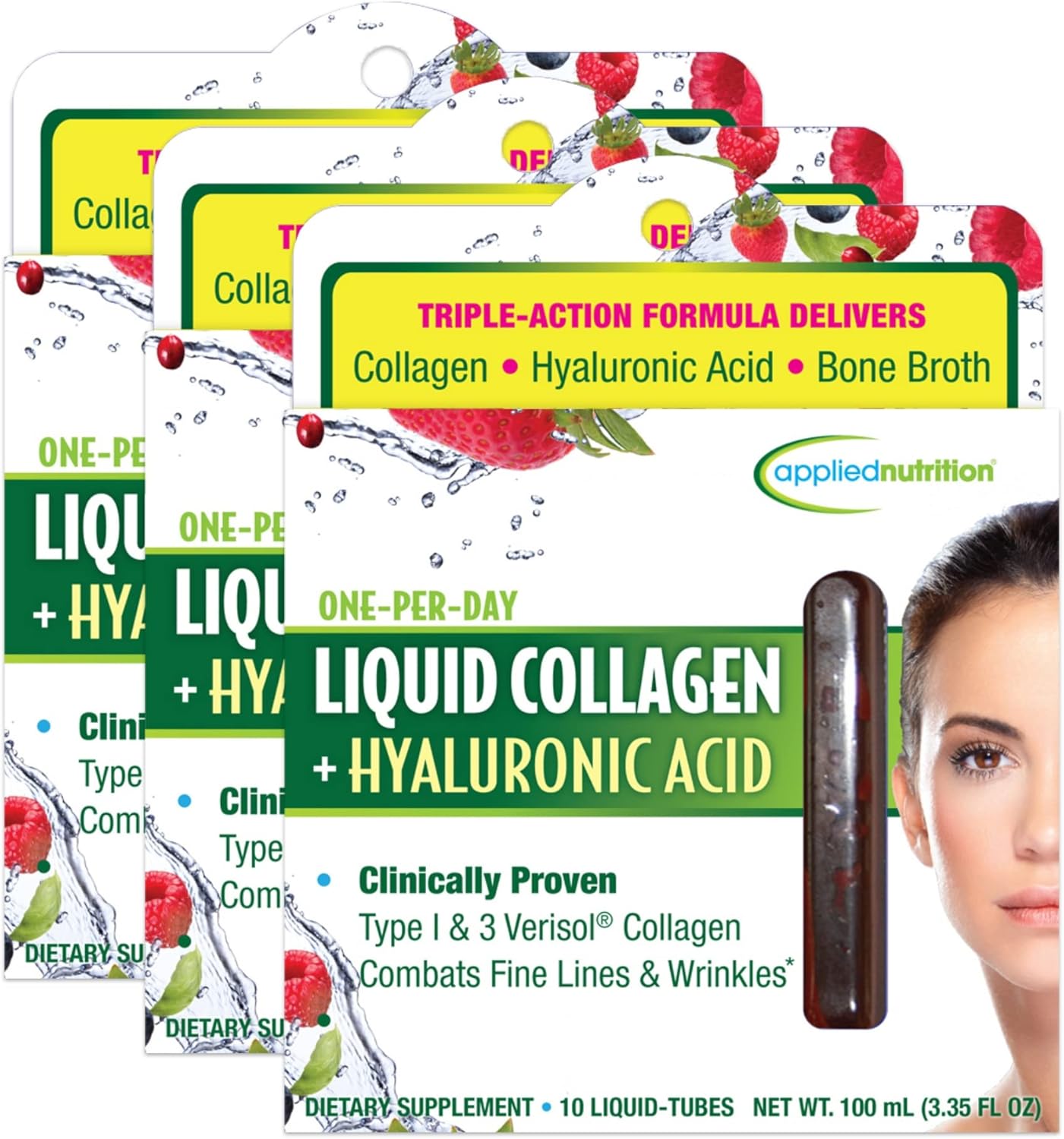 Bundle of 3 Applied Nutrition Liquid Collagen with Hyaluronic Acid - Skin Hydration and Anti-Aging Formula