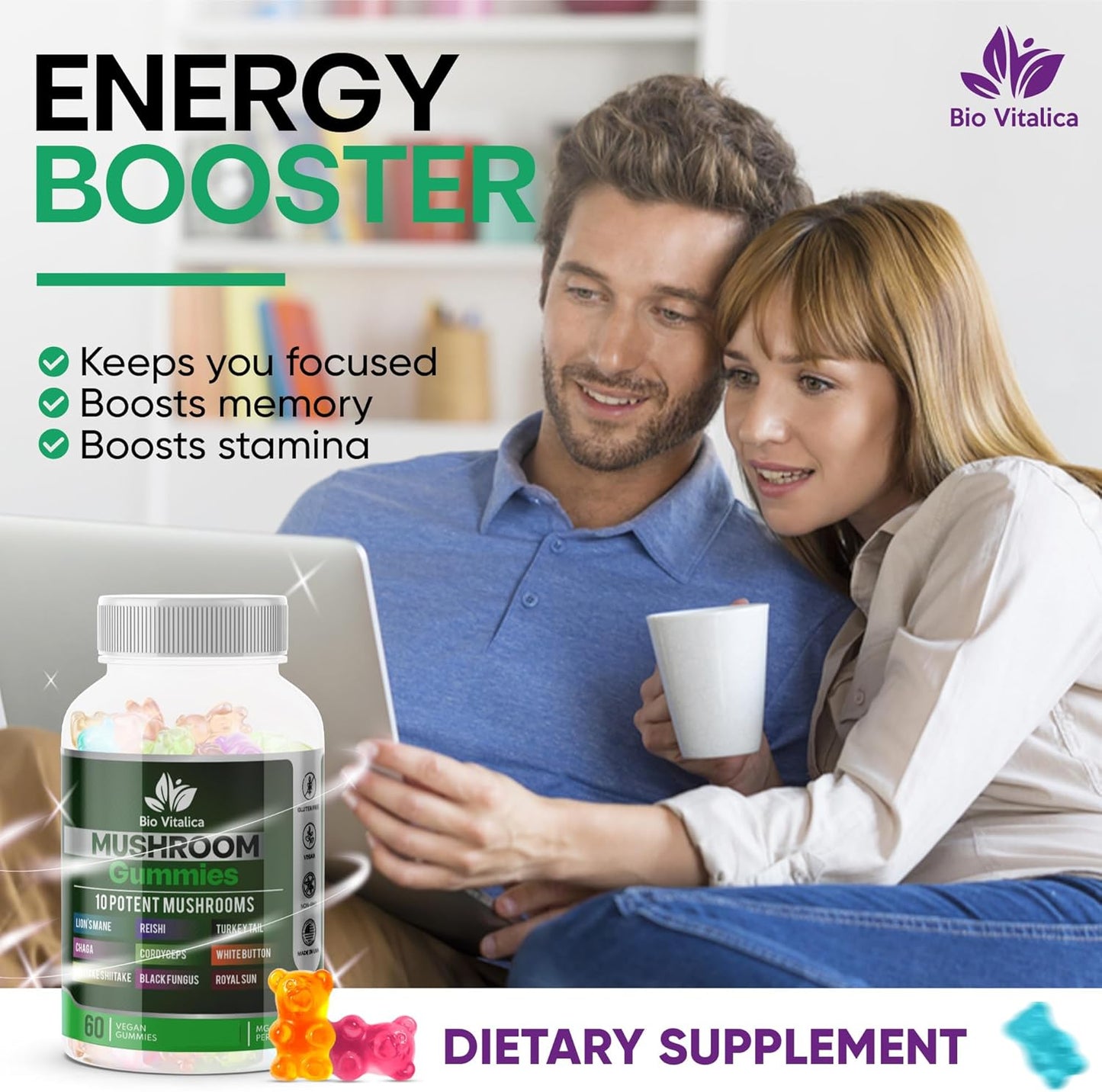 Bundle of BIO VITALICA Quercetin and Mushroom Gummies for Immune Support