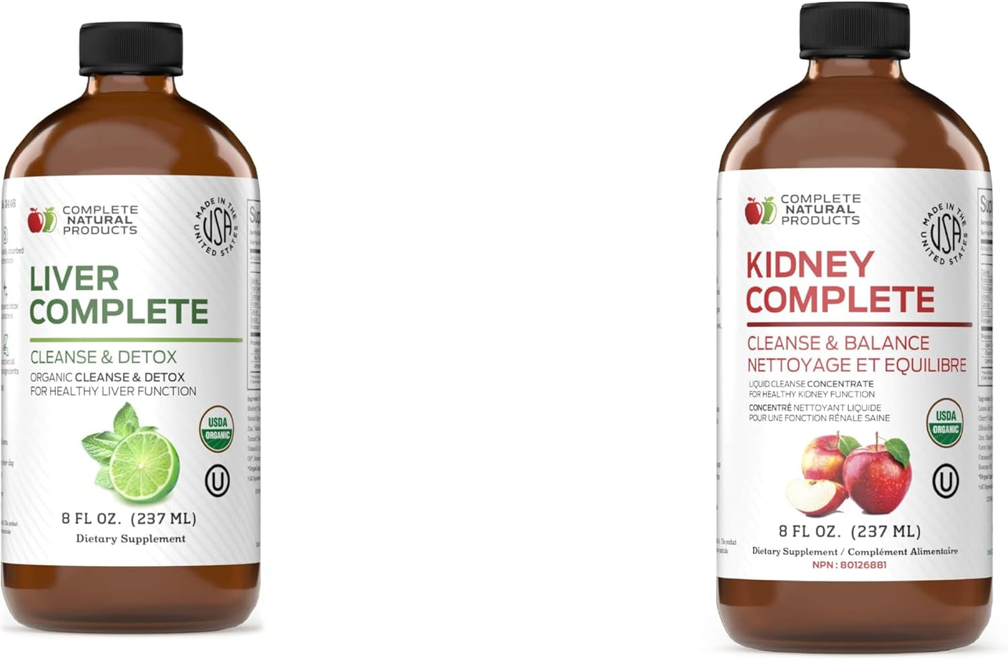 Bundle of Complete Natural Products Liver Complete 8oz and Kidney Complete 8oz for Optimal Liver and Kidney Health