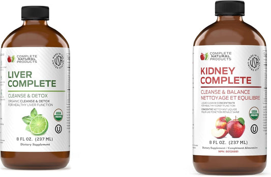 Bundle of Complete Natural Products Liver Complete 8oz and Kidney Complete 8oz for Optimal Liver and Kidney Health