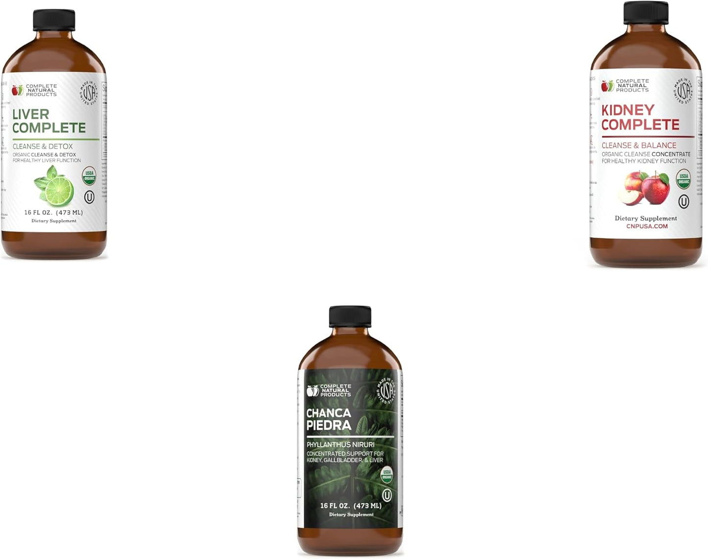 Bundle of Complete Natural Products Liver, Kidney, and Chanca Piedra 16oz - Natural Liver and Kidney Support