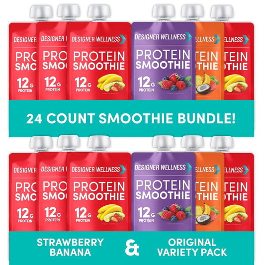 Bundle of Designer Wellness Protein Smoothies in a Variety Pack with Strawberry Banana Flavor