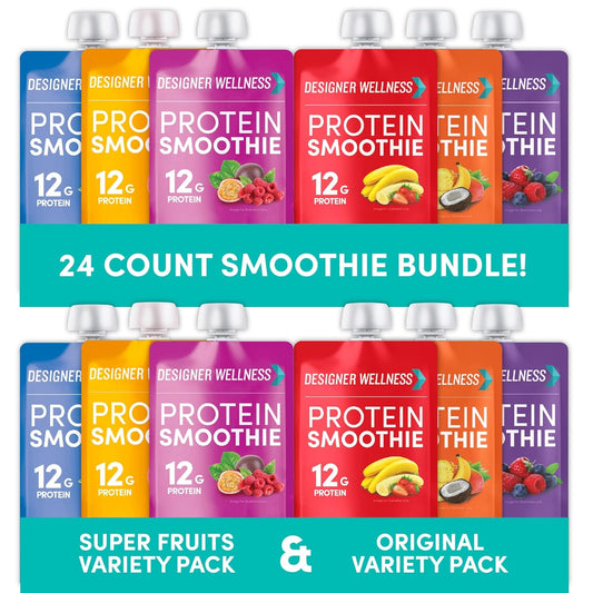Bundle of Designer Wellness Protein Smoothies Original Variety Pack and Super Fruits Variety Pack for Ultimate Nutrition