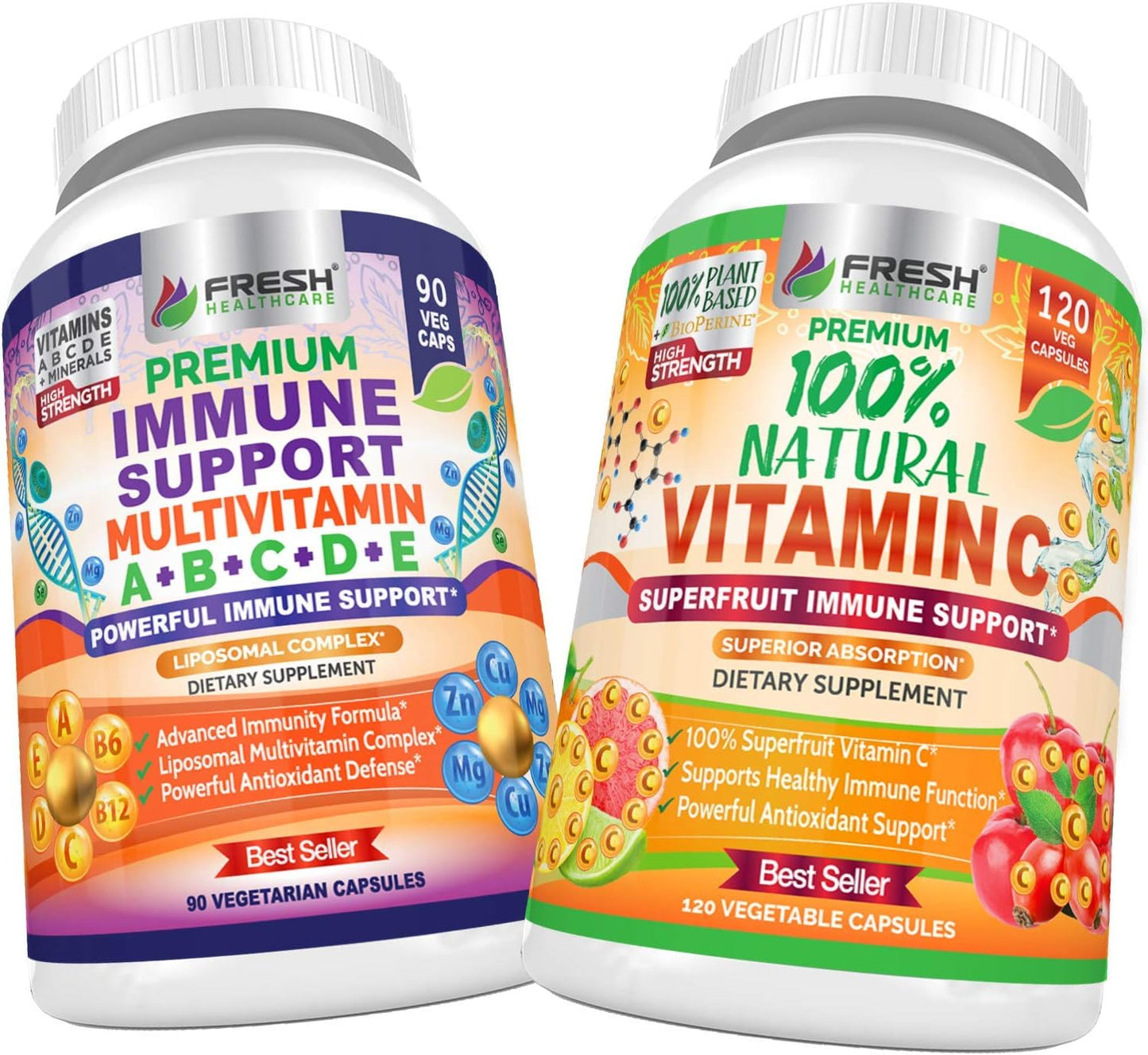 Bundle of FRESH HEALTHCARE Immune Multivitamin and Natural Vitamin C for Immune Support