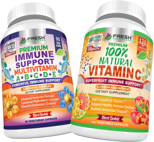 Bundle of FRESH HEALTHCARE Immune Multivitamin and Natural Vitamin C for Immune Support