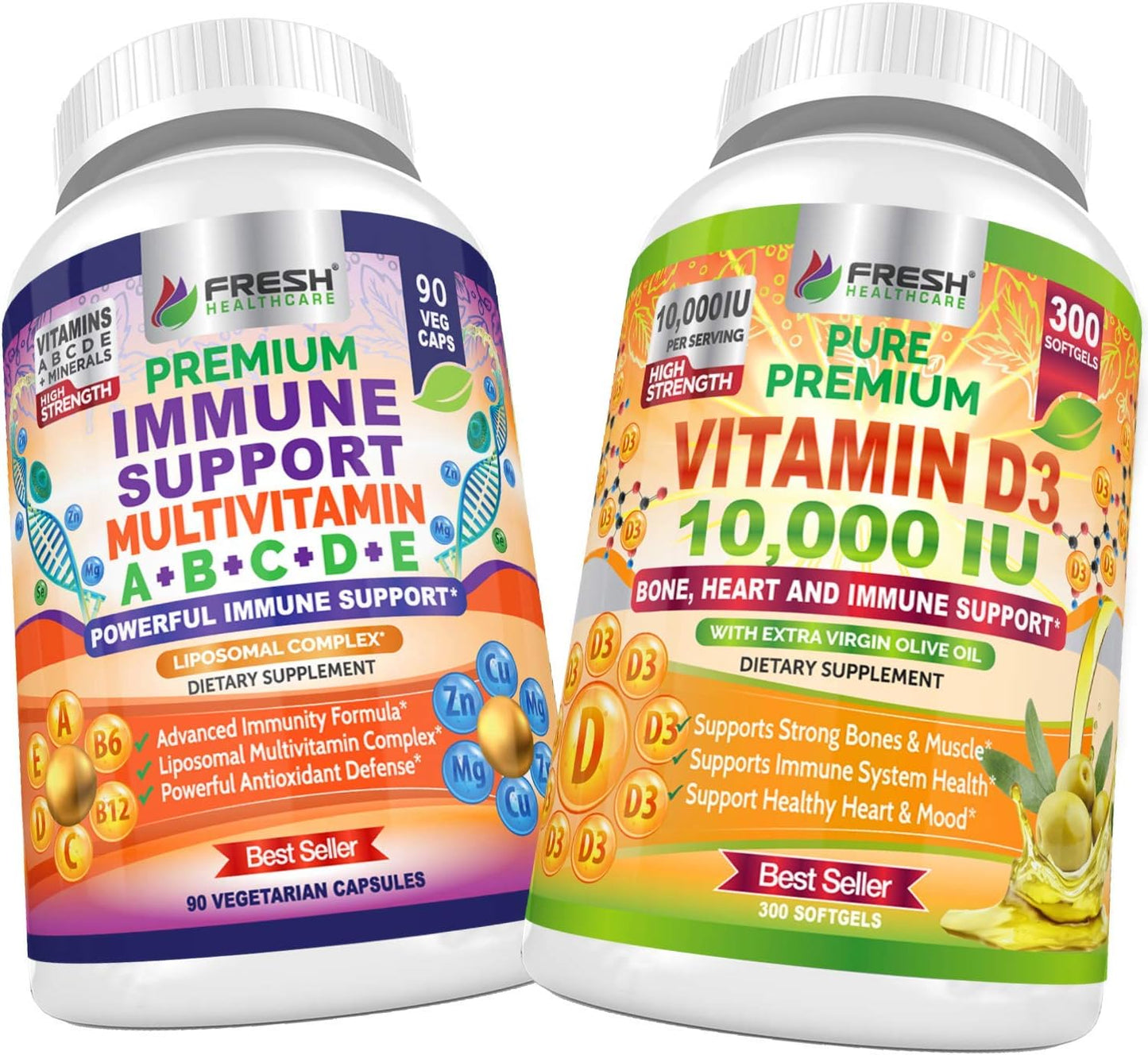 Bundle of FRESH HEALTHCARE Immune Multivitamin and Vitamin D3 for Immune Support