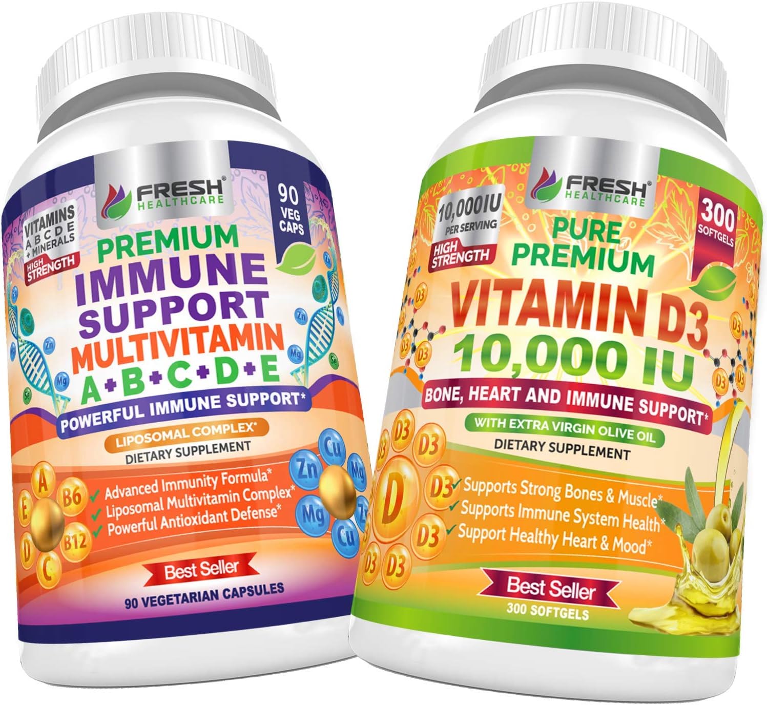 Bundle of FRESH HEALTHCARE Immune Multivitamin and Vitamin D3 for Immune Support