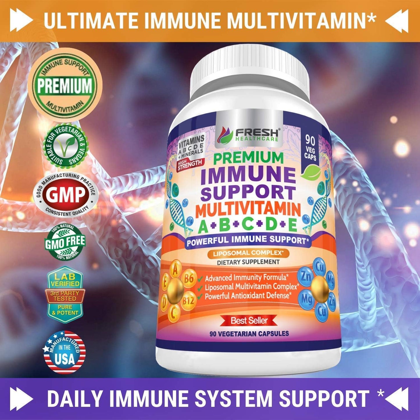 Bundle of FRESH HEALTHCARE Immune Multivitamin and Natural Vitamin C for Immune Support