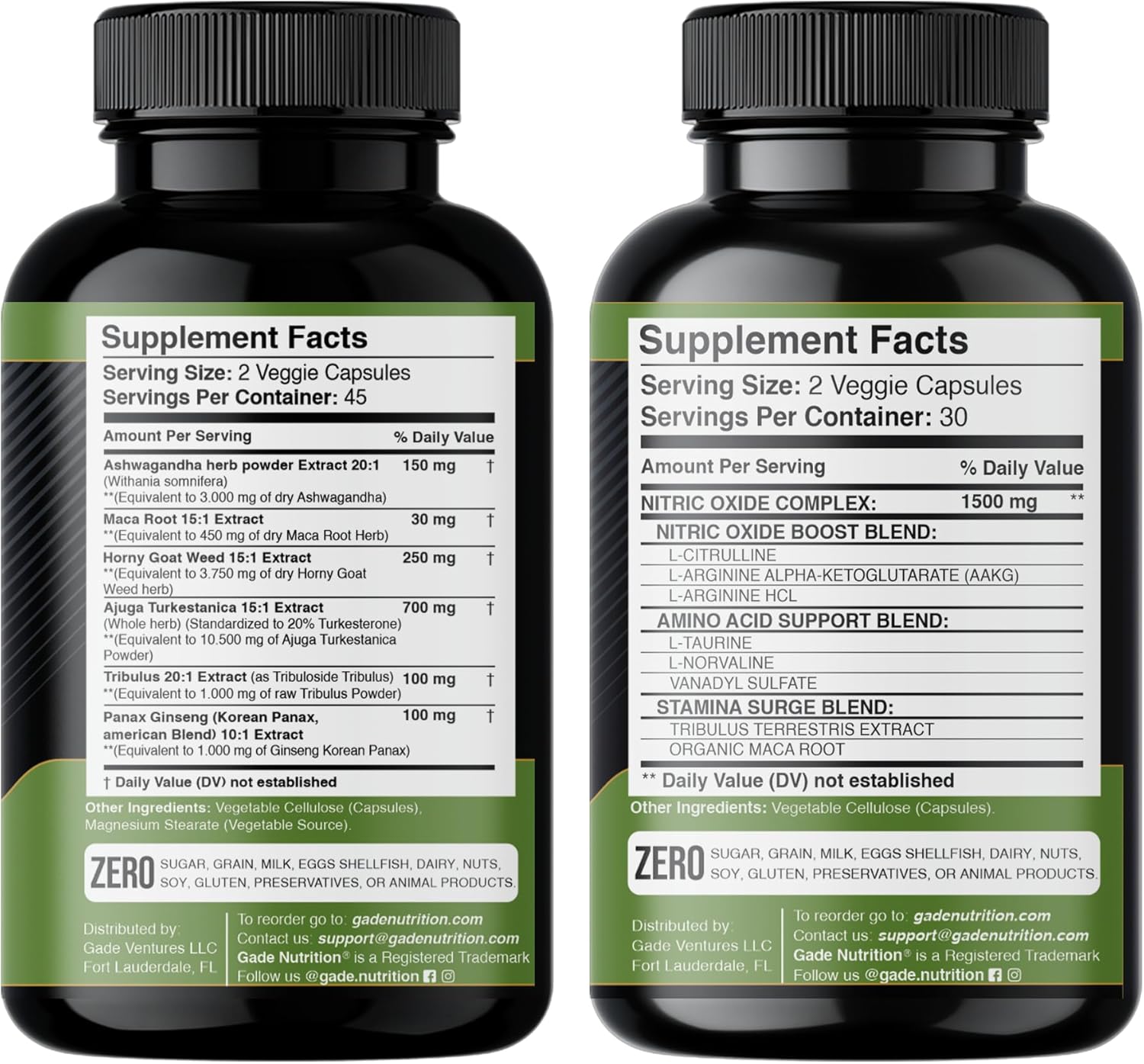 Bundle of Gade Nutrition Ashwagandha with Maca Root, Horny Goat Weed, Turkesterone, Tribulus Terrestris, Oanax Ginseng + Nitric Oxide Booster for Energy, Vitality, Performance, and Pump Support