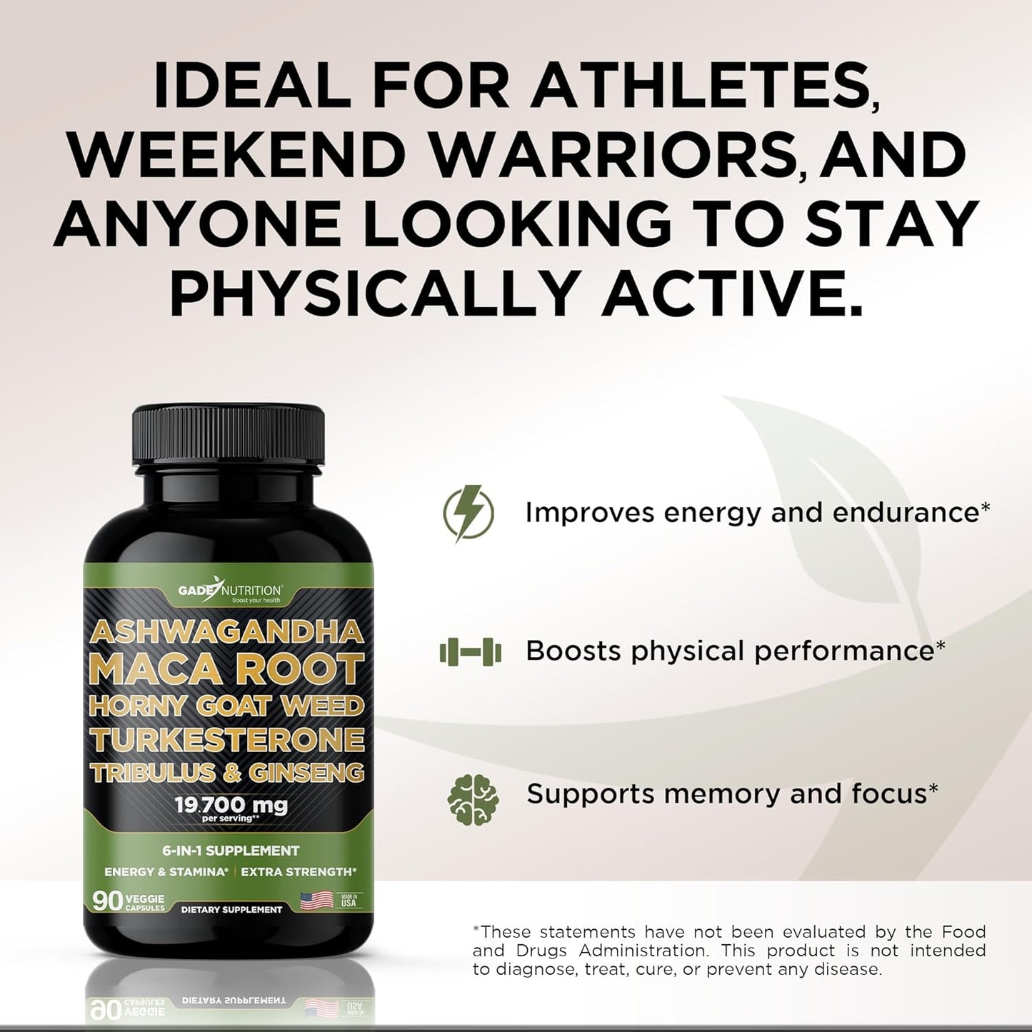 Bundle of Gade Nutrition Ashwagandha with Maca Root, Horny Goat Weed, Turkesterone, Tribulus Terrestris, Oanax Ginseng + Nitric Oxide Booster for Energy, Vitality, Performance, and Pump Support