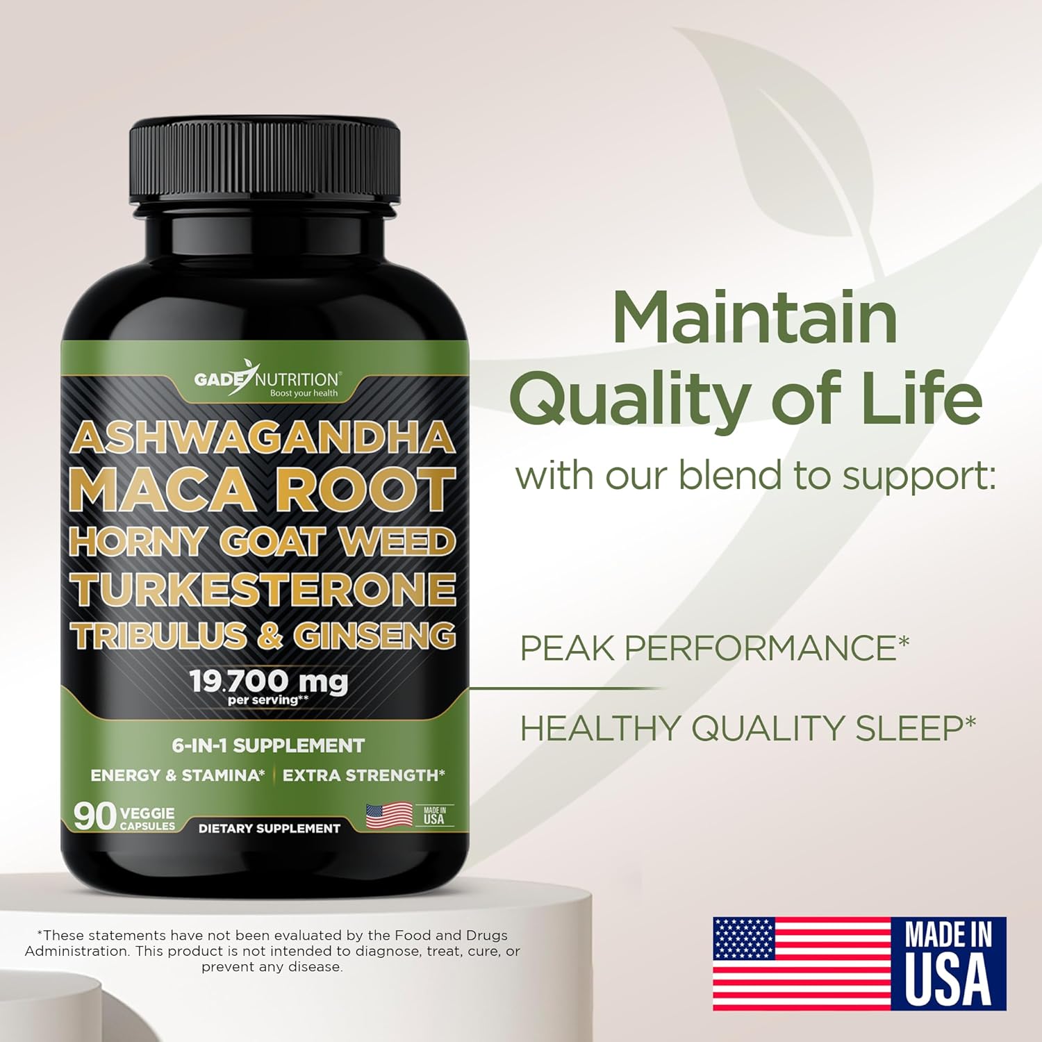 Bundle of Gade Nutrition Ashwagandha with Maca Root, Horny Goat Weed, Turkesterone, Tribulus Terrestris, Oanax Ginseng + Nitric Oxide Booster for Energy, Vitality, Performance, and Pump Support