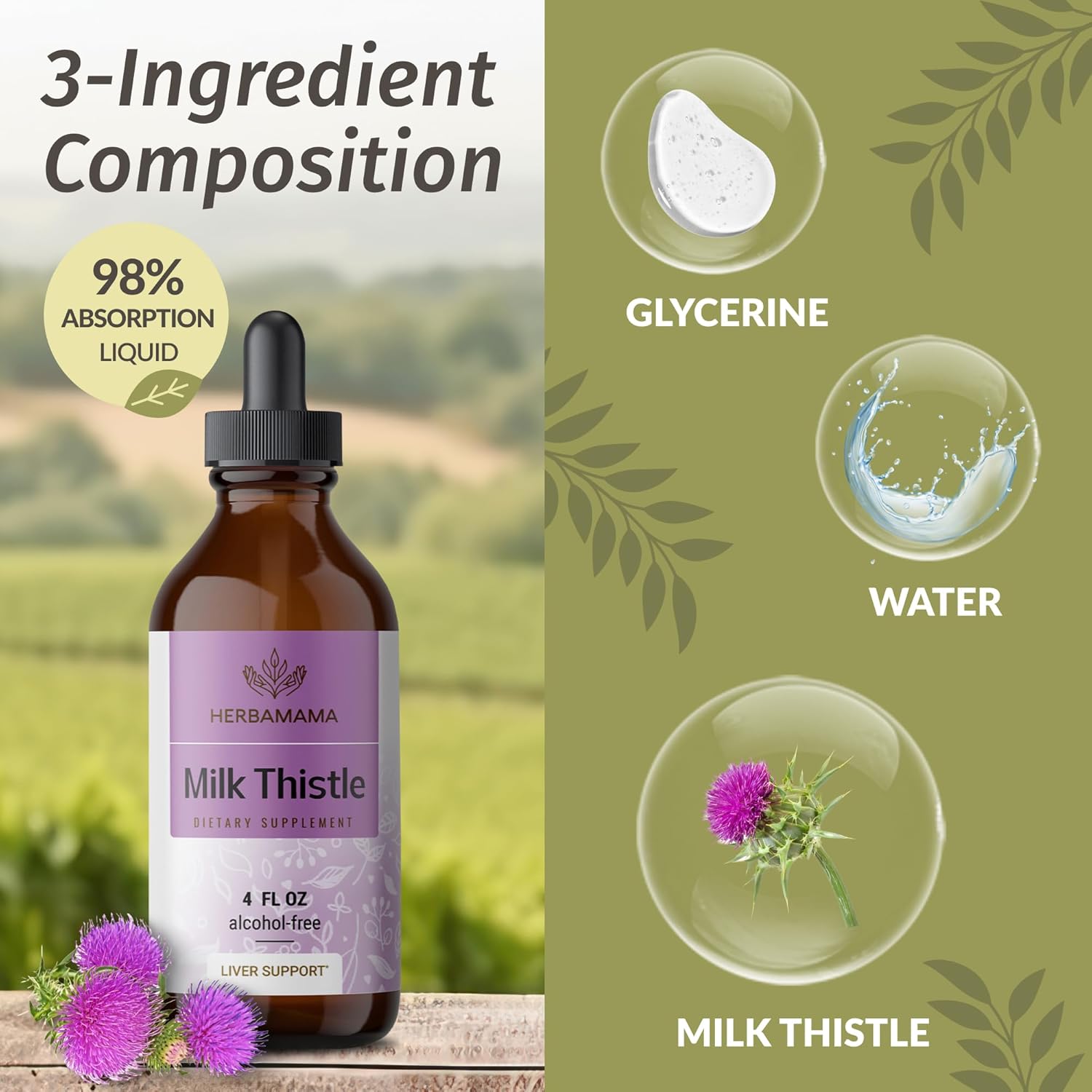 Bundle of Herbal Liquid Drops: Ashwagandha Root Tincture & Milk Thistle Extract - Vegan, Non-GMO, Sugar & Alcohol-Free - 2 Pack