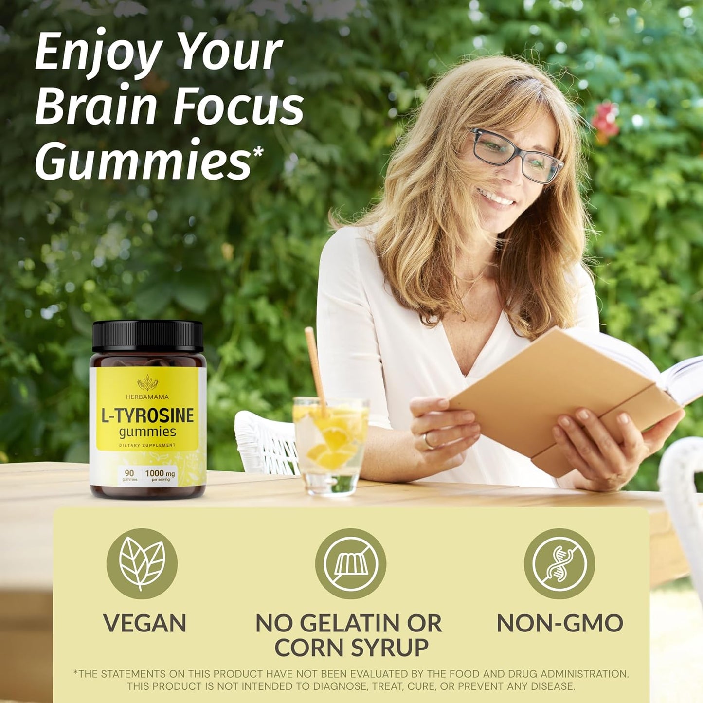 Bundle of HERBAMAMA L-Tyrosine and Brain Support Gummies - 200mg 5-HTP & 1000mg L-Tyrosine - Vegan, Non-GMO - 2 Pack